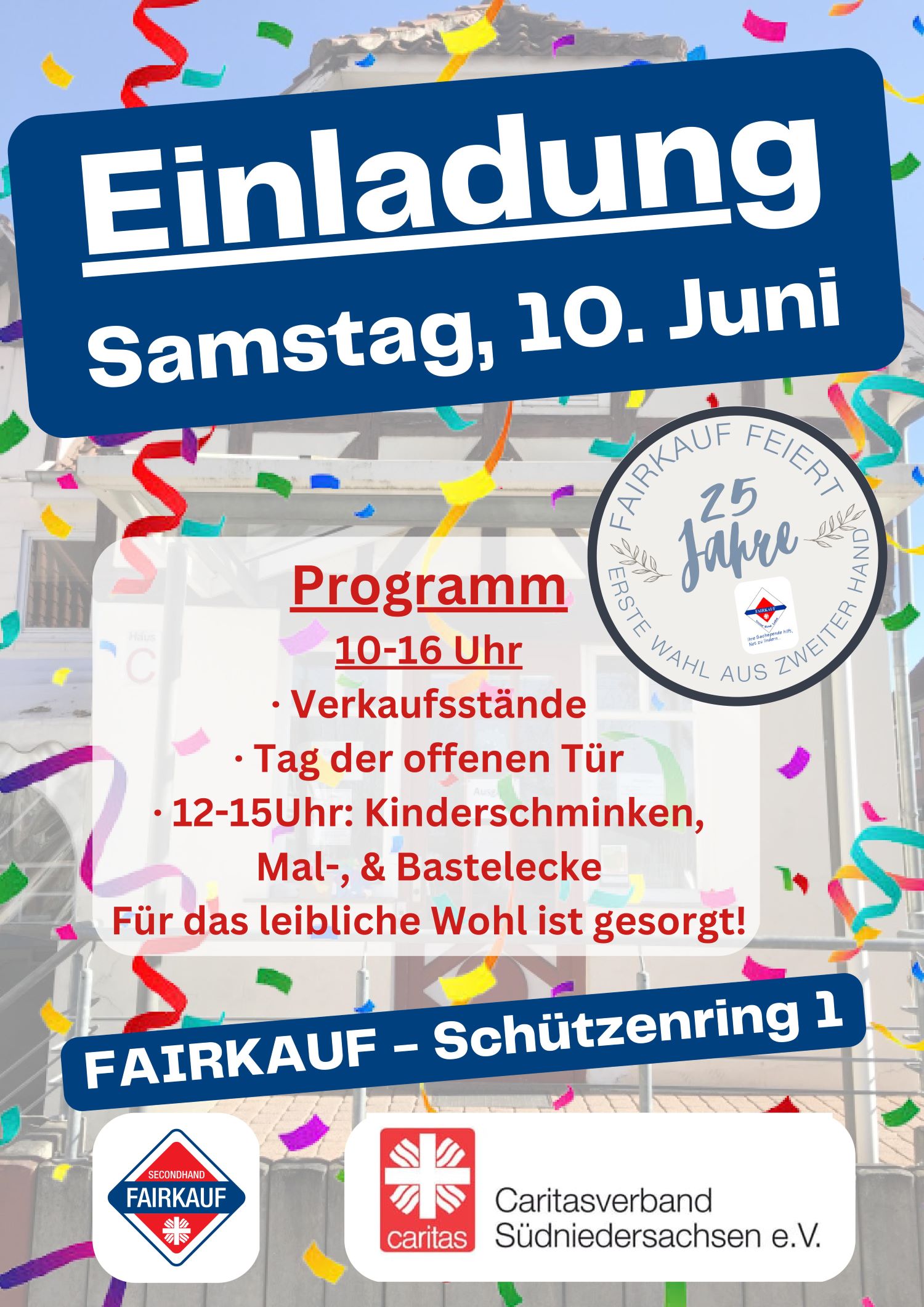 Plakat 25 Jahre FAIRKAUF-Laden am 10. Juni 2023 in Duderstadt.