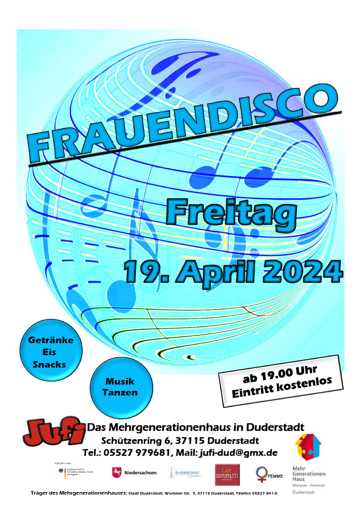 Plakat Frauendisco Duderstadt 19. April