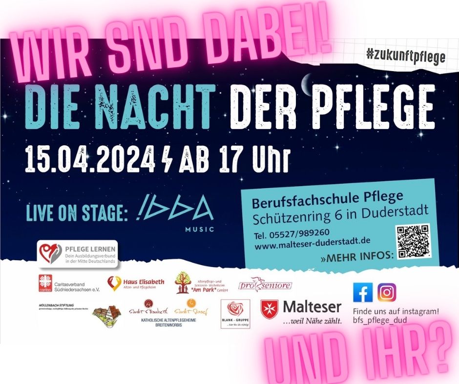 Plakat: Nacht der Pflege 2024 am 15. April in Duderstadt