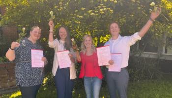 Haben erfolgreich an der QM-Schulung in Hildesheim teilgenommen (von links): Claudia Colloseus, Nadine Rodens, Elena Paluska und Moritz Heller. | Foto: Caritas