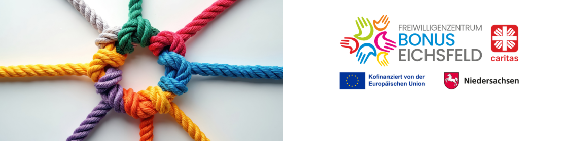 Header-Grafik mit bunten Seilen und Logo: Freiwilligenzentrum BONUS Eichsfeld